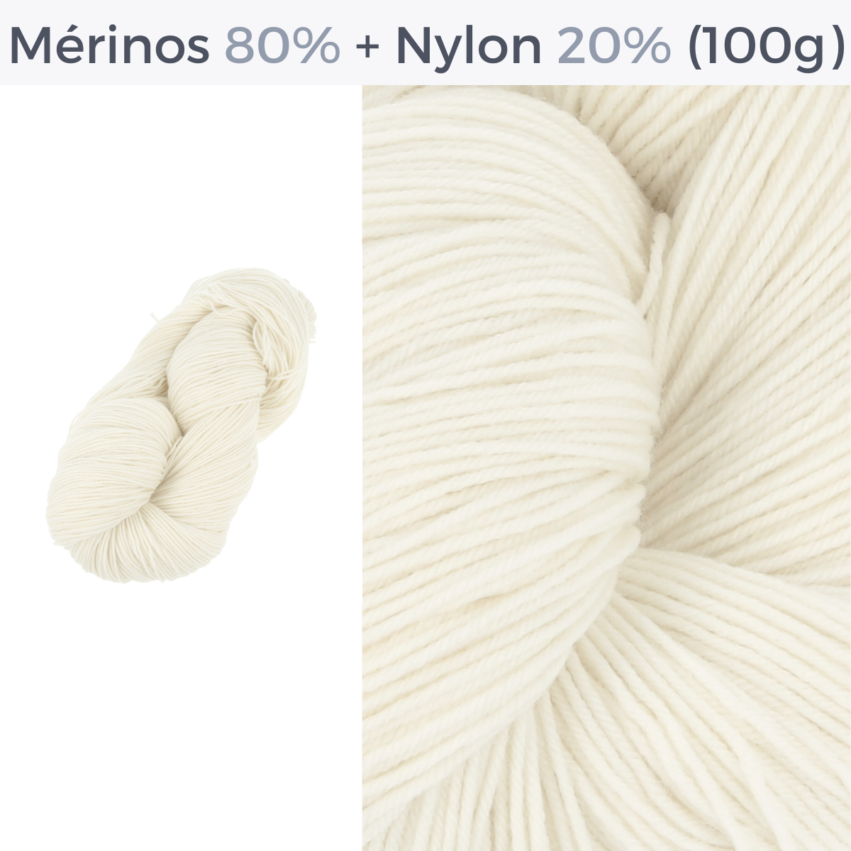 Mérinos Superwash 80% - Nylon 20% | Echeveau 100g - 425m - 4 brins