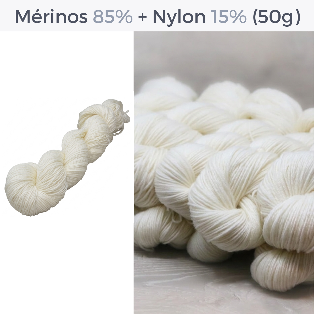 Mérinos Superwash 85% - Nylon 15% | Echeveau 50g - 200m - 4 brins
