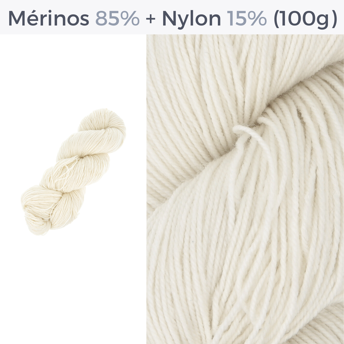 Mérinos Superwash 85% - Nylon 15% | Echeveau 100g - 430m - 3 brins