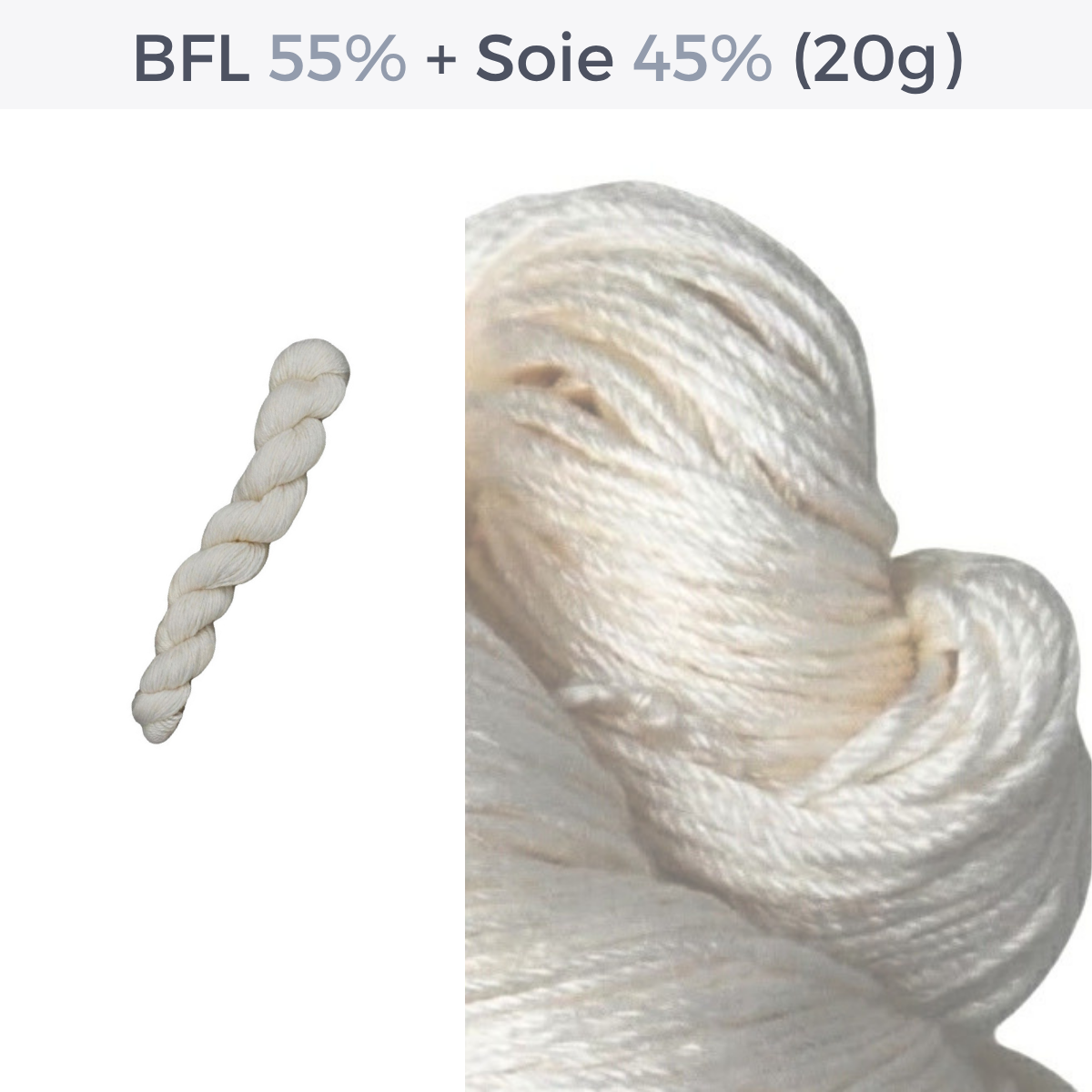 BFL Bluefaced Leicester SW 55% - Soie 45% | Echeveau 20g - 80m - 4 brins